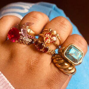 Trendy Gold Gemstone Rings Stack Set (Set of 9 rings) Size 5